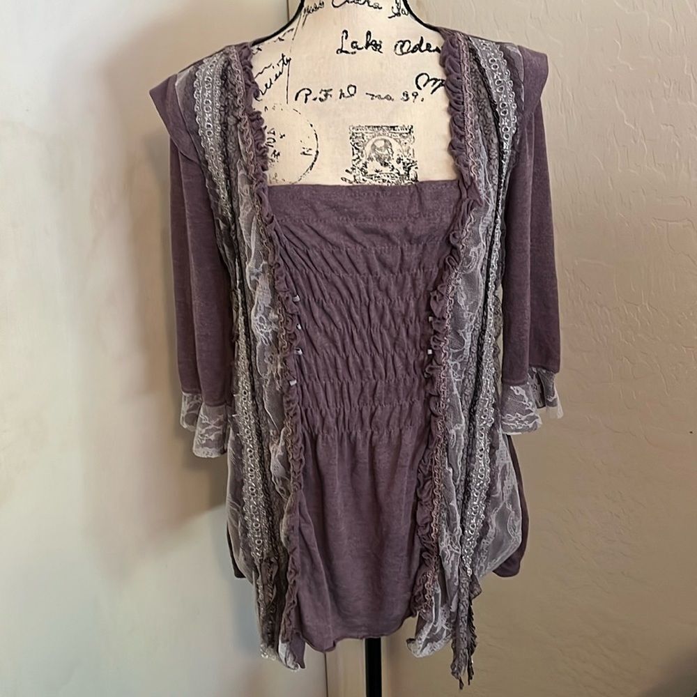 My Pretty Angel Fairy Whimsical Feminine Purple Lace Detailed Boho Romantic Top